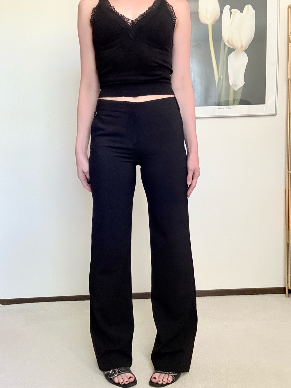 BCBGMAXAZRIA Wool Blend Mid Rise Flare Trousers Y2K Minimalist Office Siren